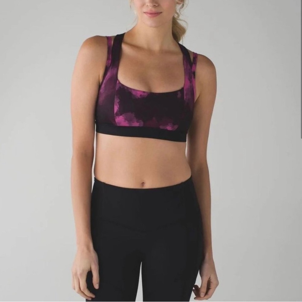 Lululemon 6 pink/black tie dye racerback Removable pad activewear sport bra